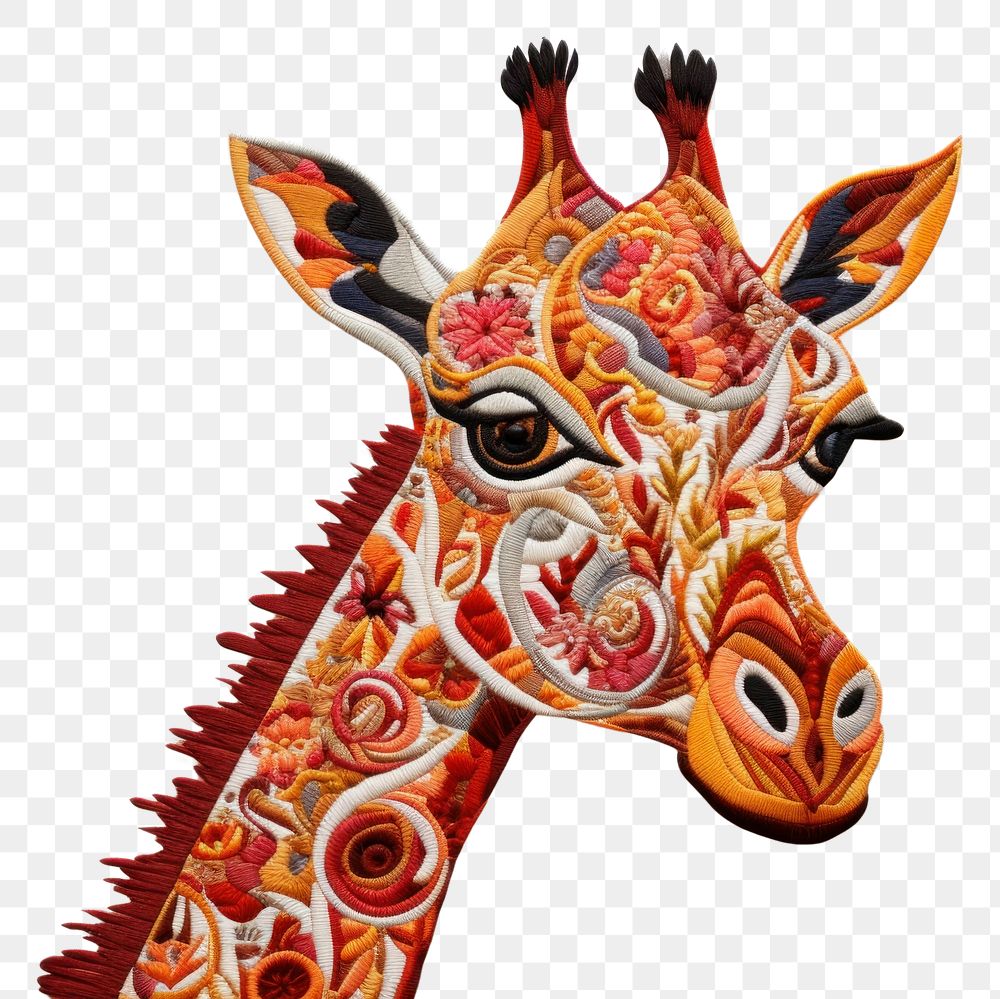 PNG  Giraffe in embroidery style giraffe pattern drawing.