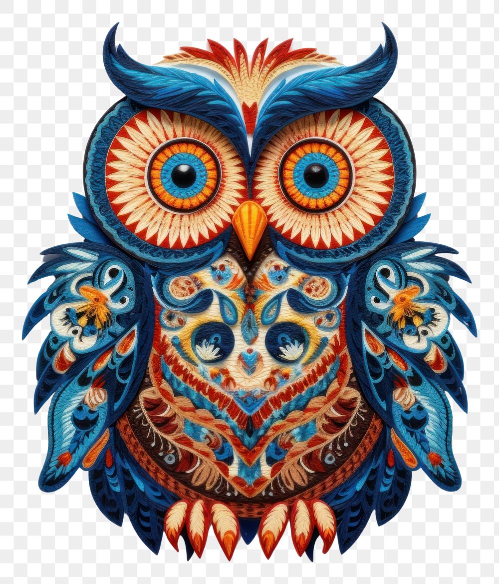 PNG  Owl in embroidery style pattern bird art.