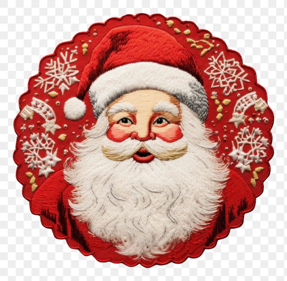 PNG  Santa claus in embroidery style pattern art representation.