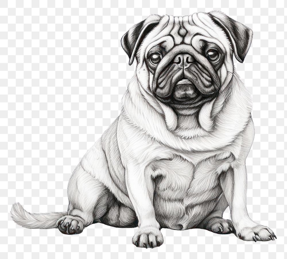 PNG  Pug dog in embroidery style pug drawing animal.