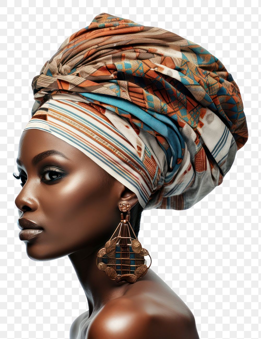 PNG African woman turban scarf white background.