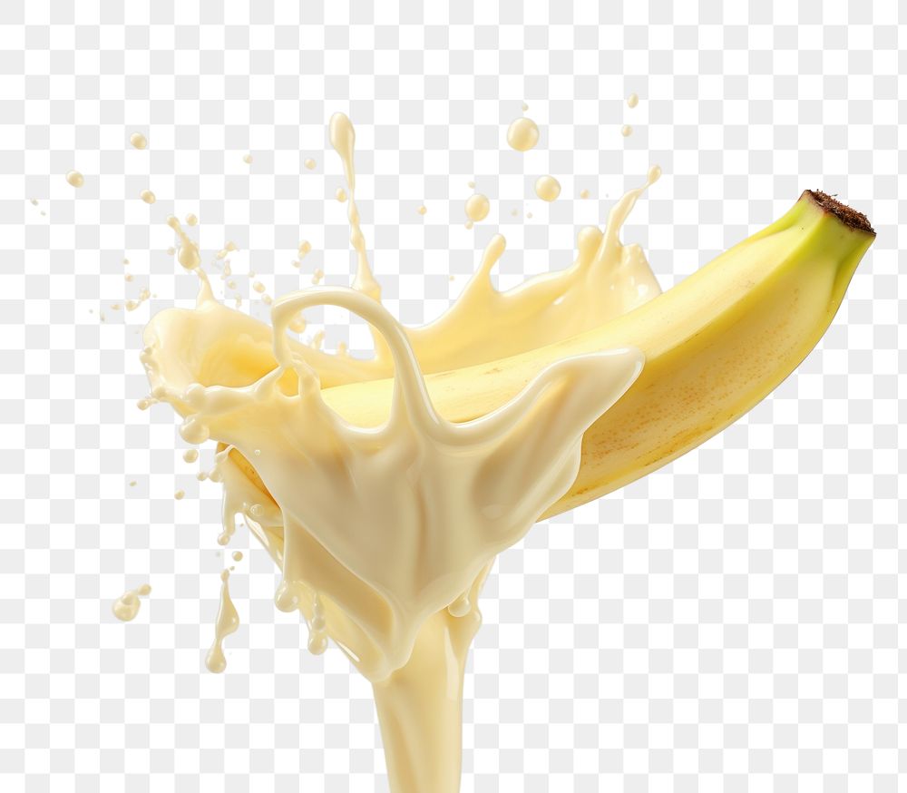 PNG  Banana with milk splash dairy food refreshment.