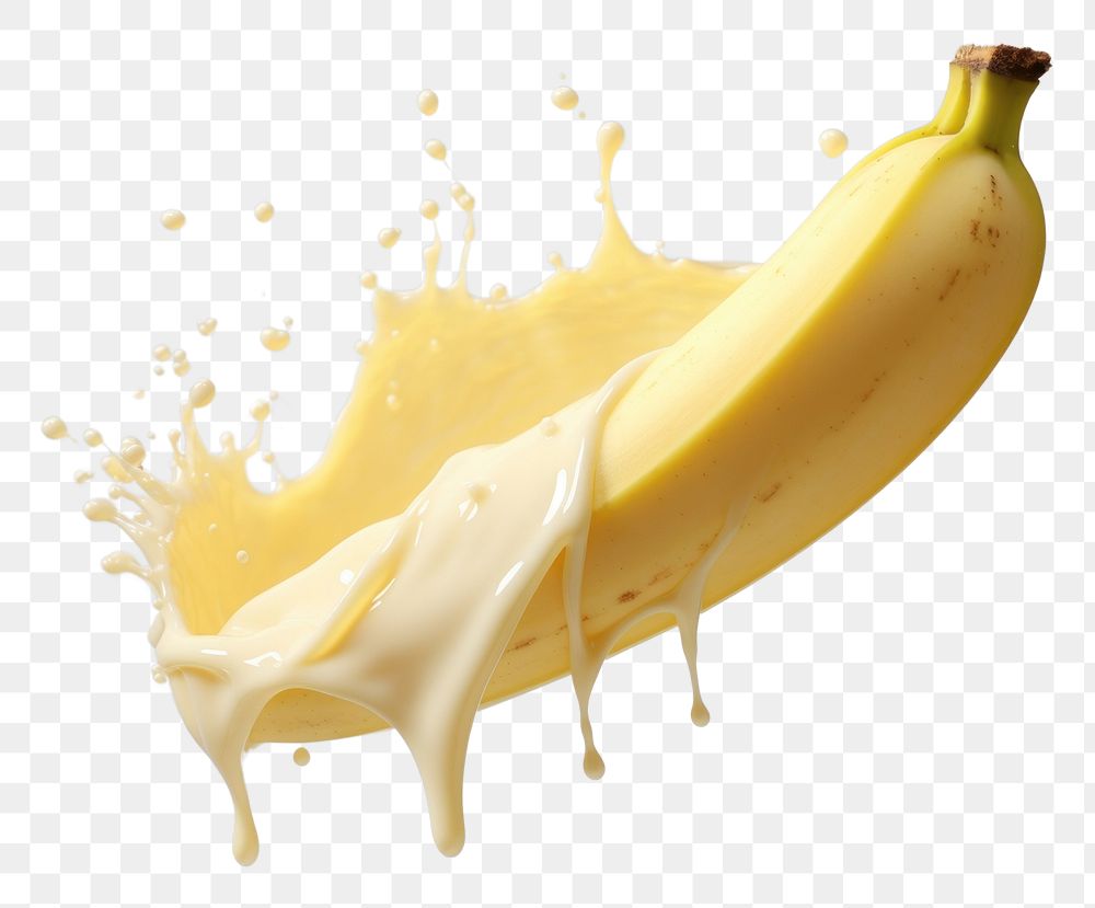 PNG  Banana with milk splash food freshness beverage.