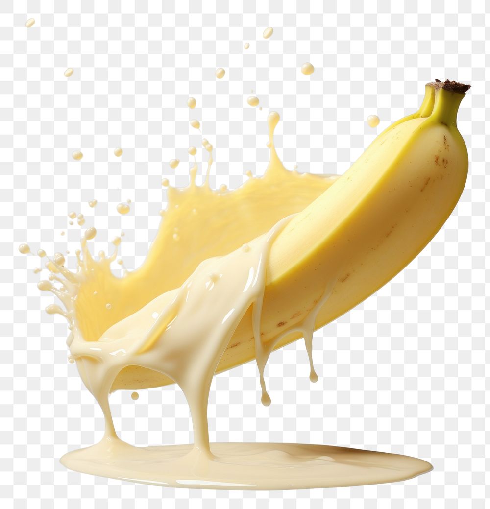 PNG  Banana with milk splash dairy food freshness.
