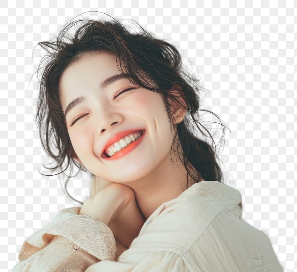 PNG  Cheerful korean woman laughing portrait smile.