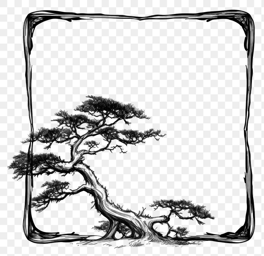 PNG Stroke outline bonsai frame drawing sketch plant.