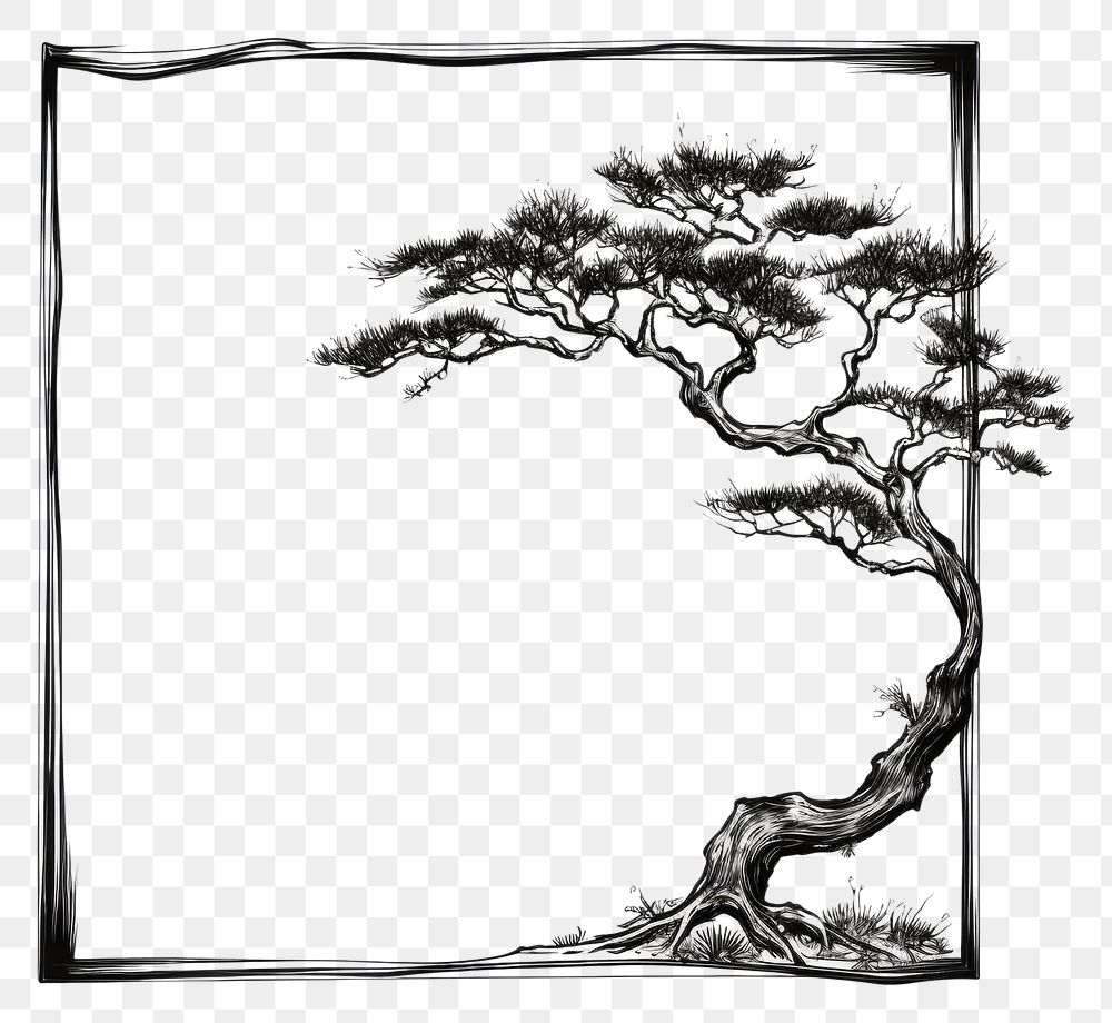 PNG Stroke outline bonsai frame drawing sketch ink.