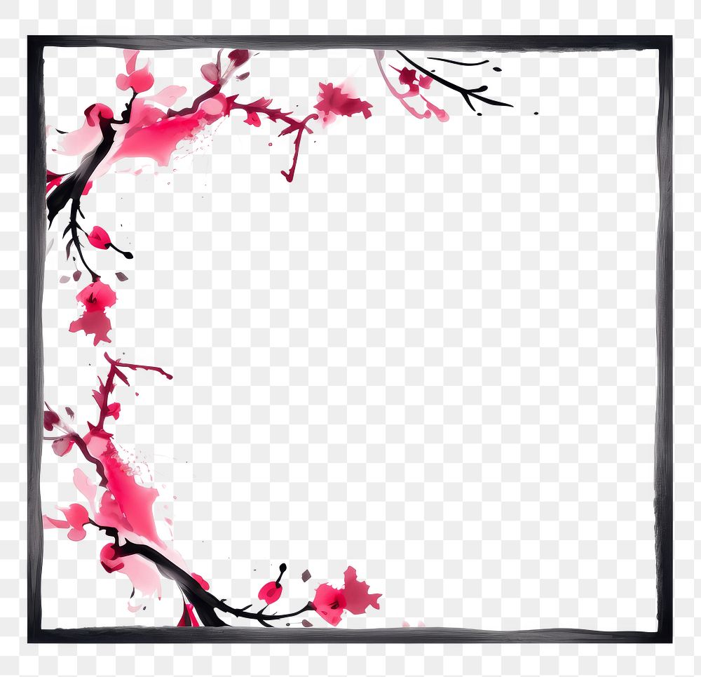 PNG Stroke outline pink chinese plum frame blossom flower plant.