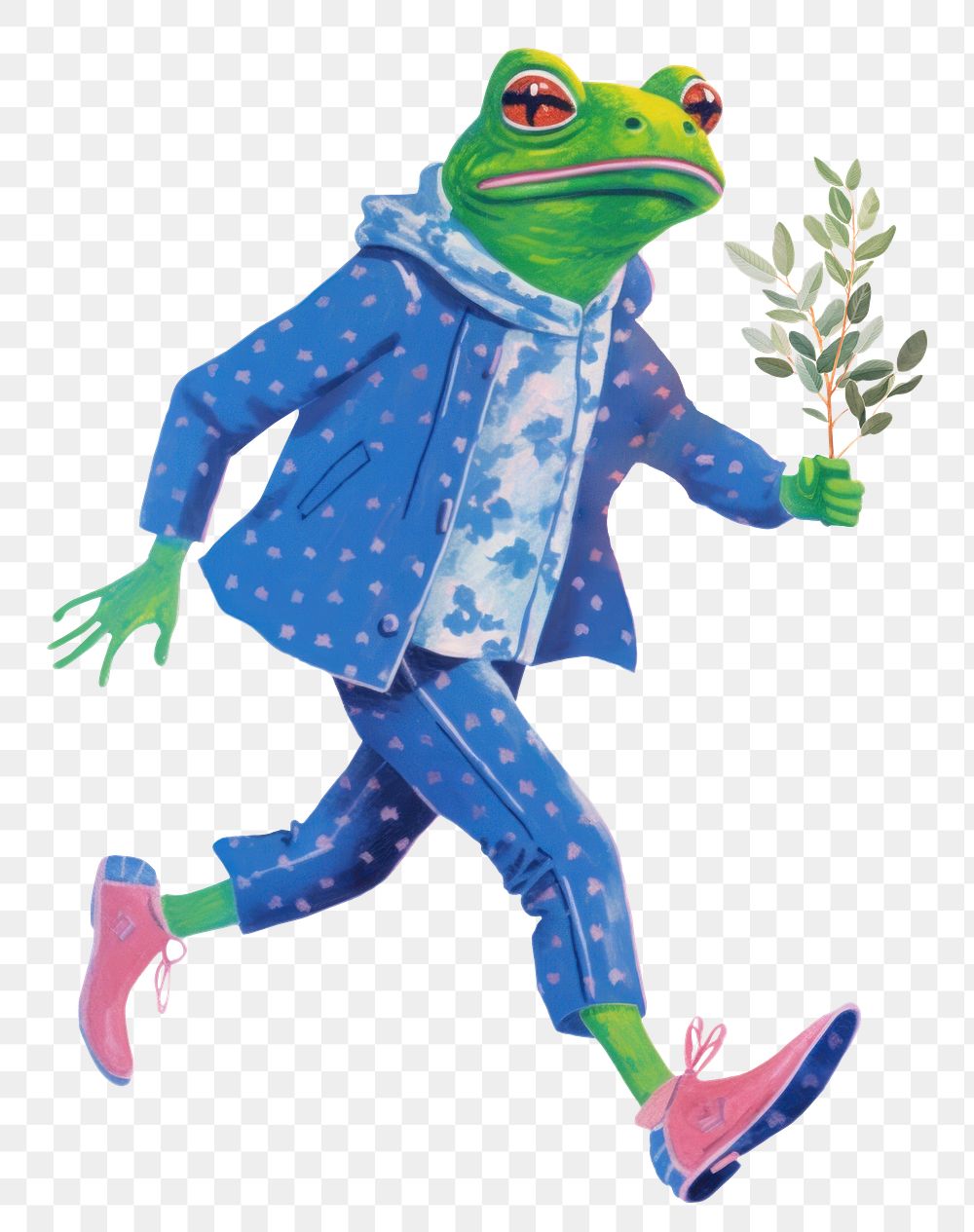Frog character png holding leaf digital art illustration, transparent background