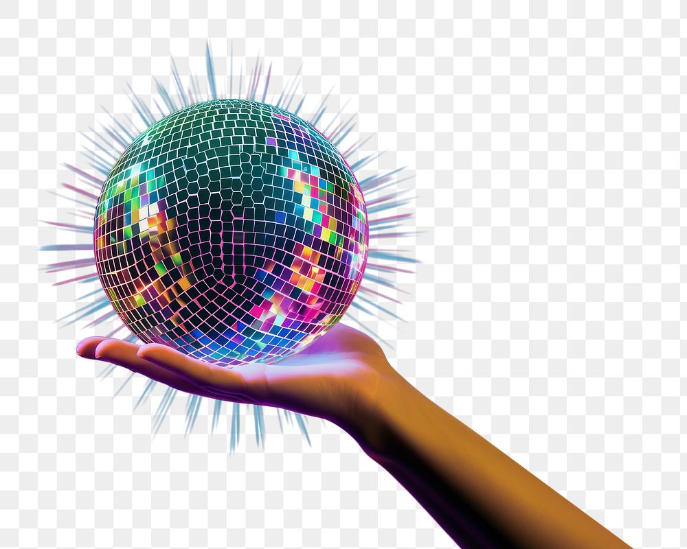 PNG A hand with disco ball sphere planet adult. AI generated Image by rawpixel.