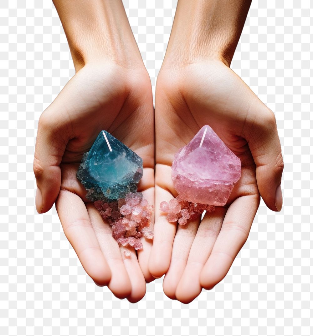 PNG  Hands holding healing crystal gemstone mineral jewelry. AI generated Image by rawpixel.