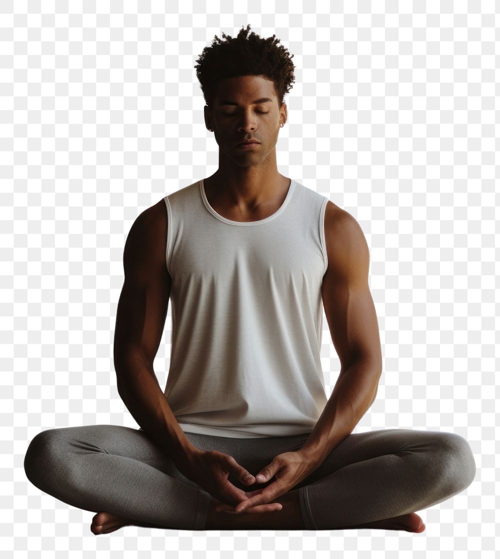 PNG  Sporty black woman sports yoga sitting. AI generated Image by rawpixel.