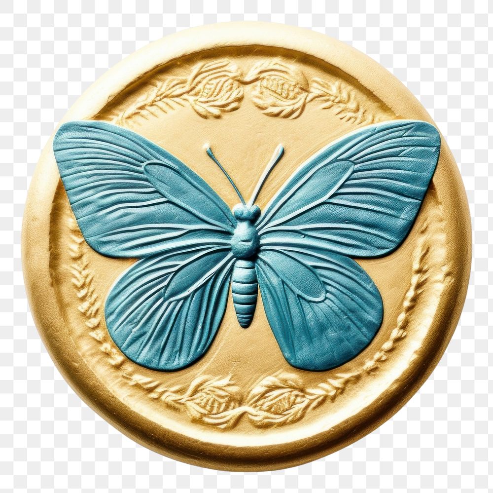 PNG  Gold butterfly blue white background.