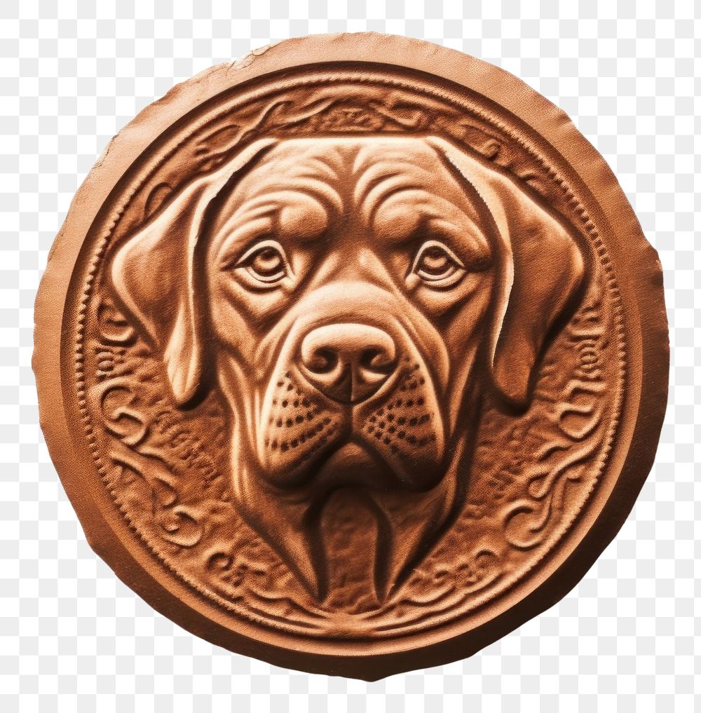 PNG  Seal Wax Stamp face dog bronze craft representation.