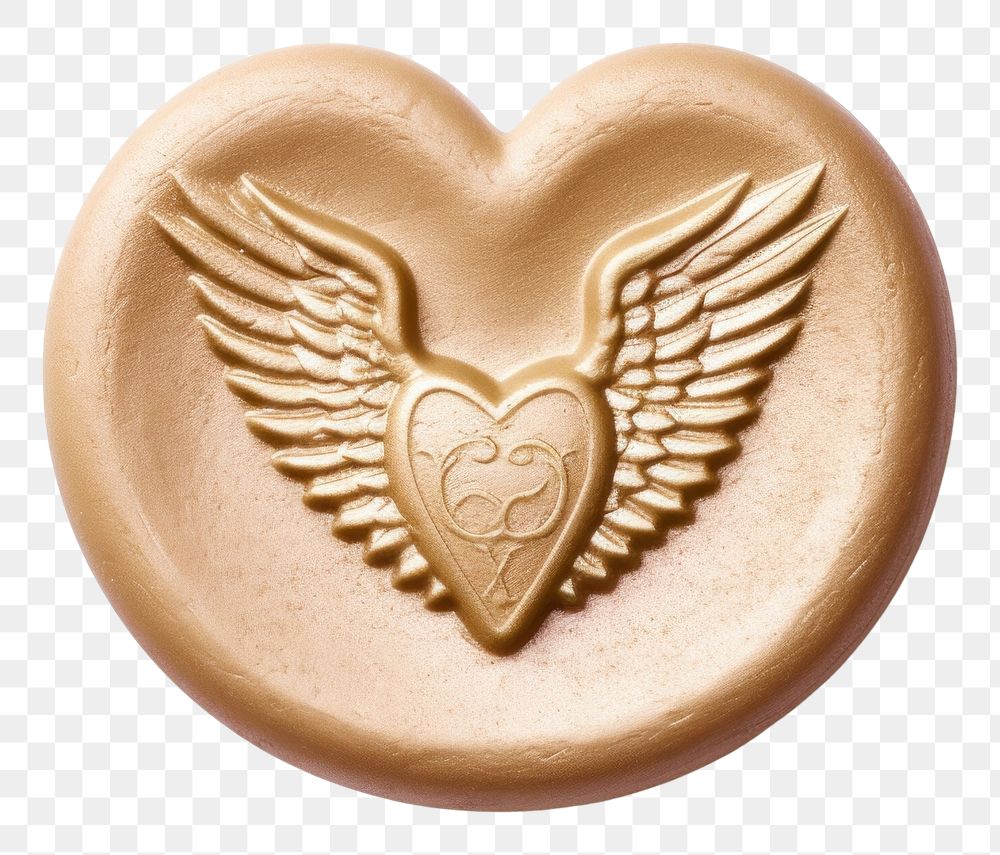 PNG  Seal Wax Stamp heart with wings locket white background confectionery.