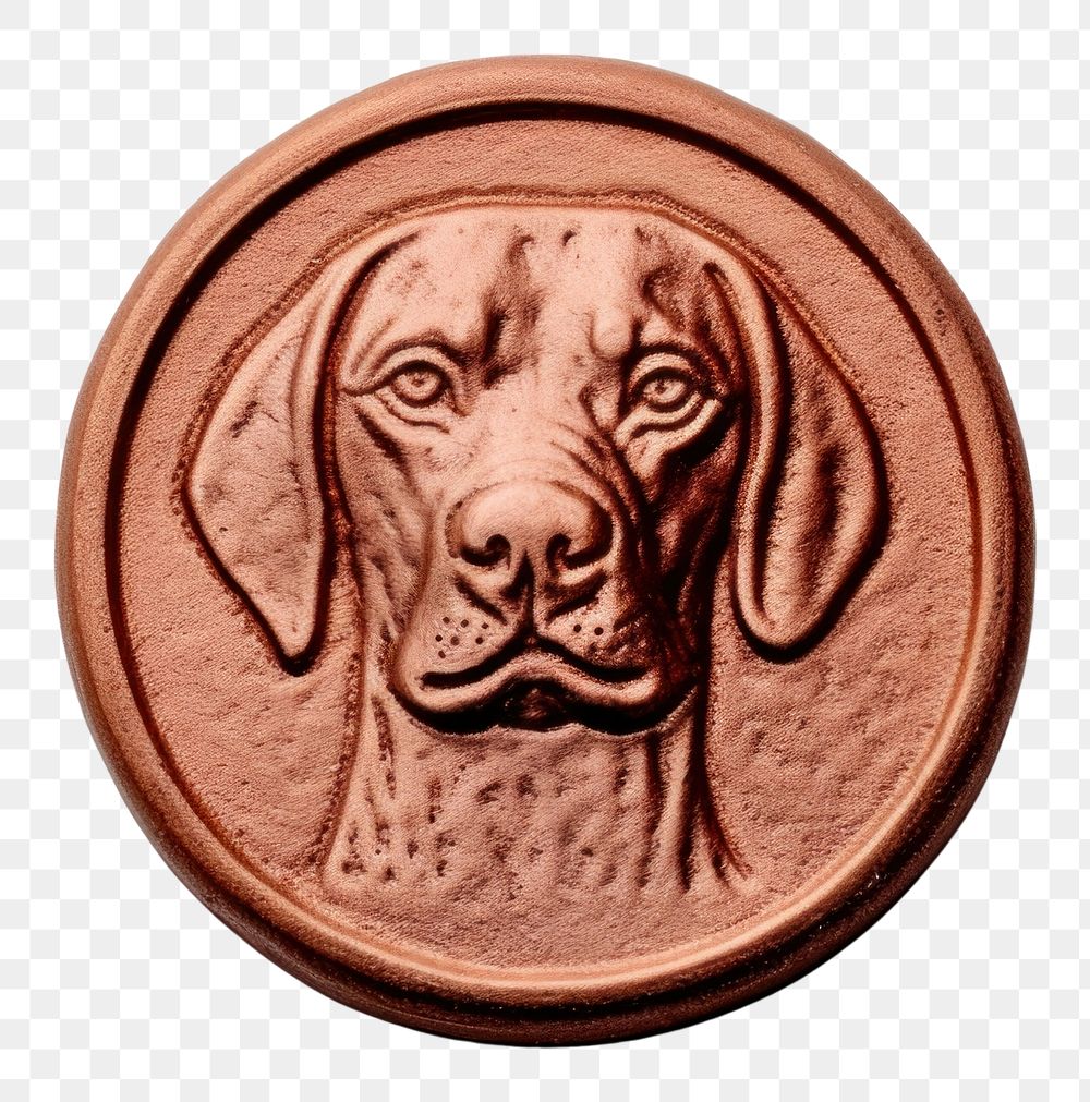 PNG  Seal Wax Stamp side dog face bronze money coin.