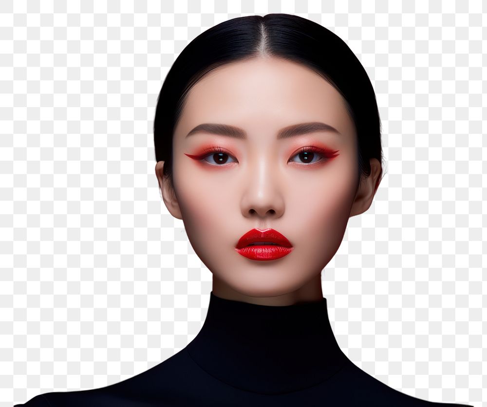 PNG  Chinese women lipstick portrait fashion.