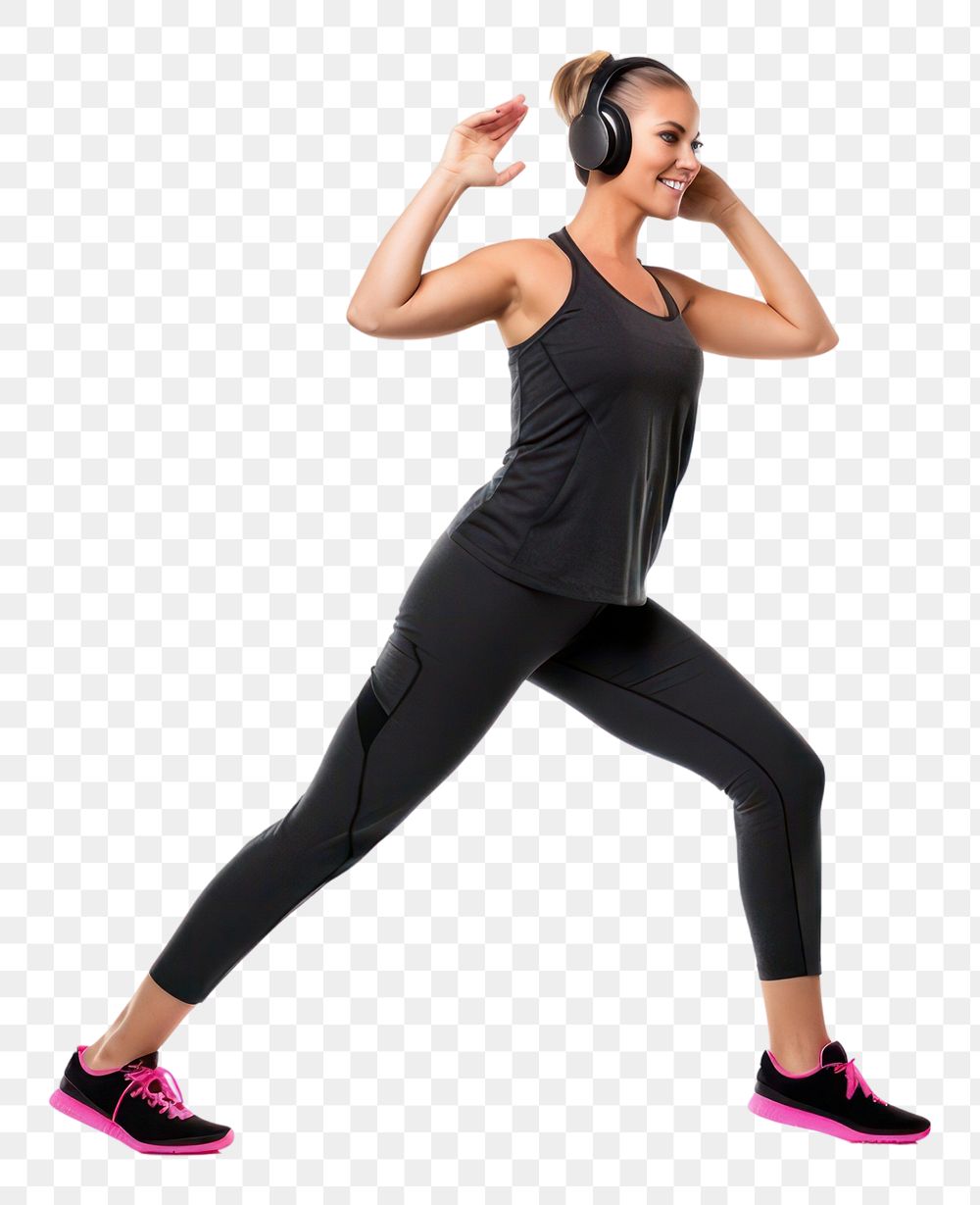 PNG  Woman headphones dancing sports. AI generated Image by rawpixel.
