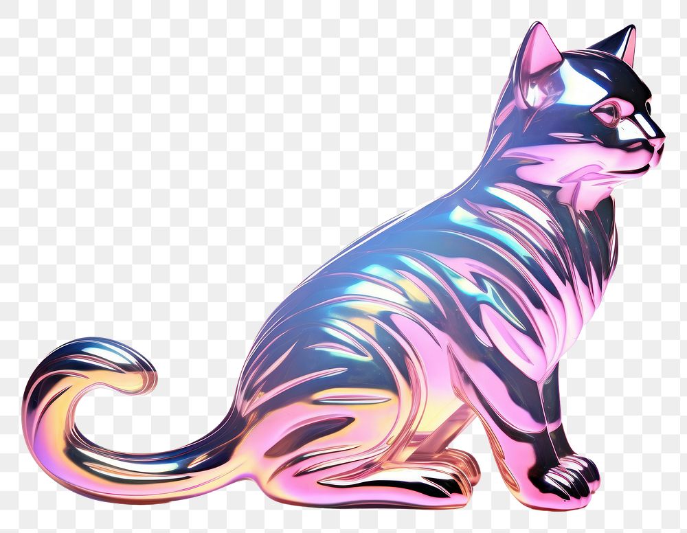 PNG  Cat sculpture iridescent animal mammal pet.