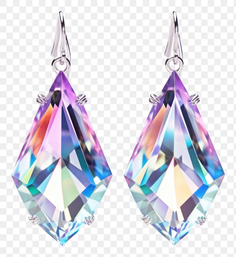 PNG  Crystal earrings iridescent gemstone jewelry white background.
