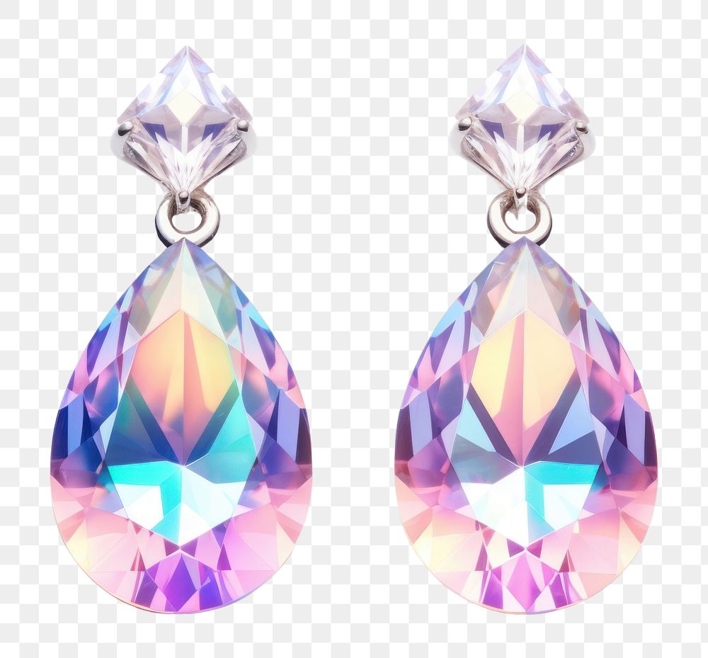 PNG  Crystal earrings iridescent amethyst gemstone jewelry.