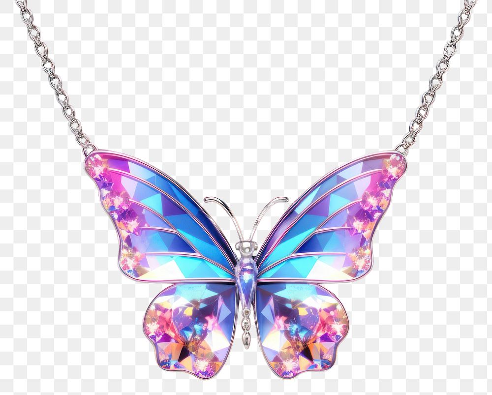 PNG  Butterfly shapped necklace iridescent gemstone jewelry pendant.
