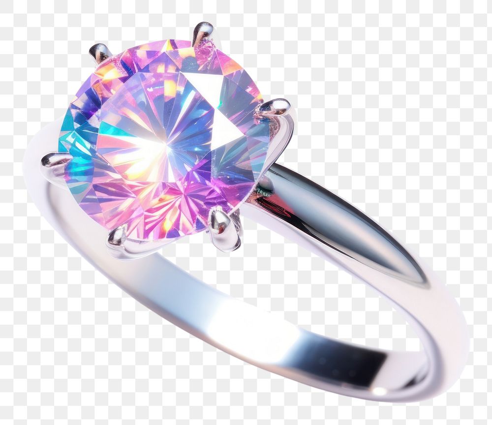 PNG  Diamond ring iridescent gemstone jewelry silver.