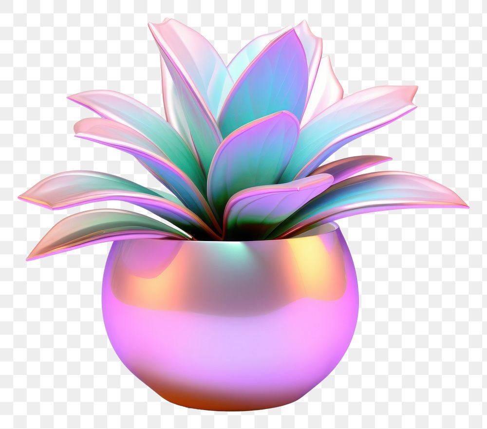 PNG  Houseplant iridescent flower vase white background.
