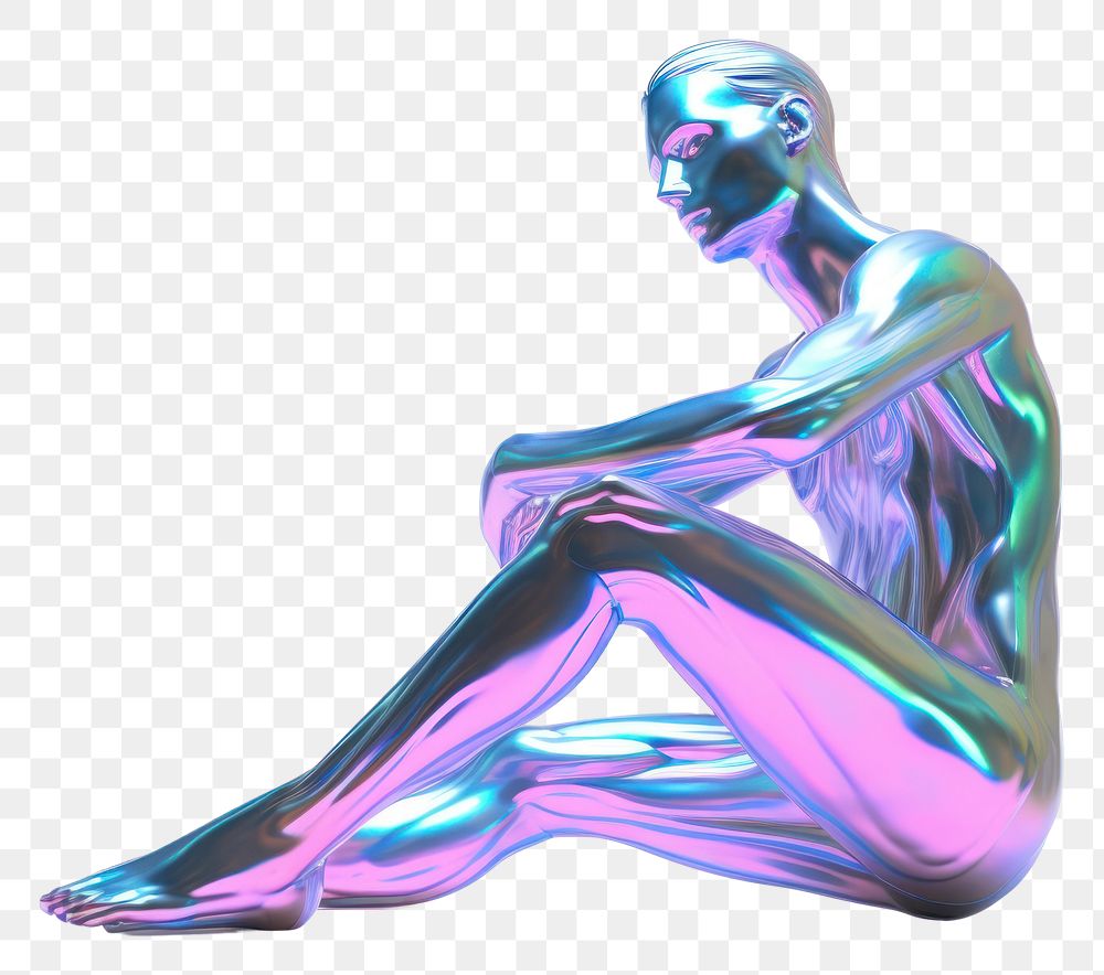 PNG  Human sculpture iridescent white background representation creativity.