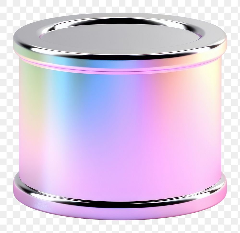 PNG  Short cylinder iridescent white background container aluminum.