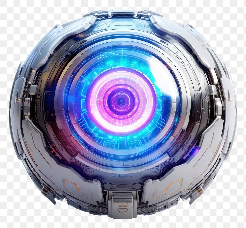 PNG  Robotic eye iridescent sphere illuminated electronics.