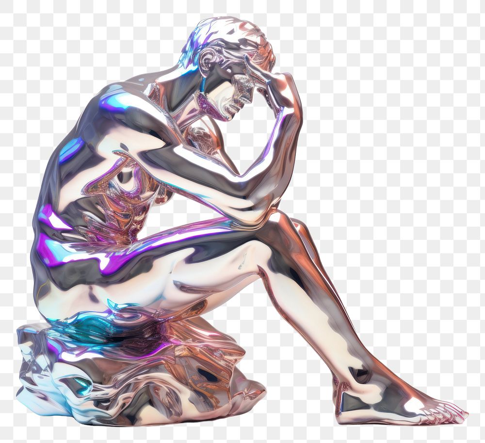 PNG  Thinking human sculpture iridescent statue adult art.