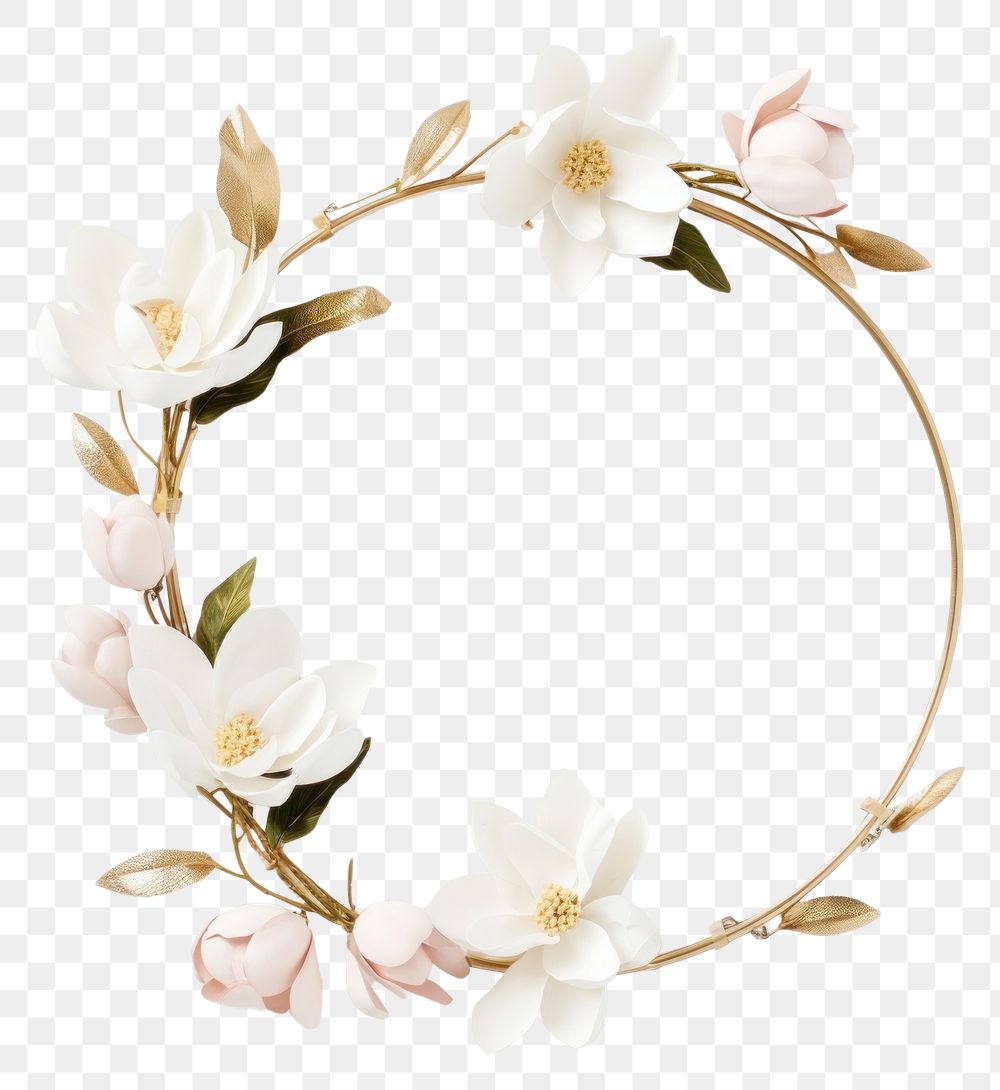 PNG  Magnolia circle wreath white.