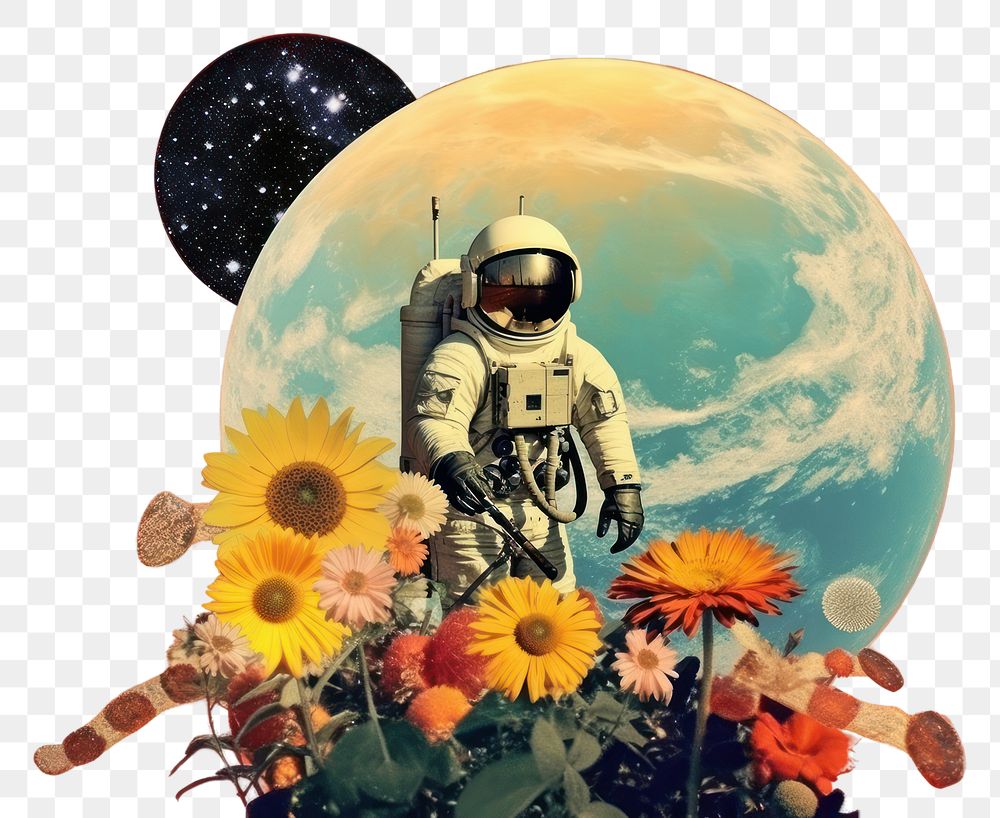 PNG Collage Retro dreamy of a galaxy sunflower astronomy moon.