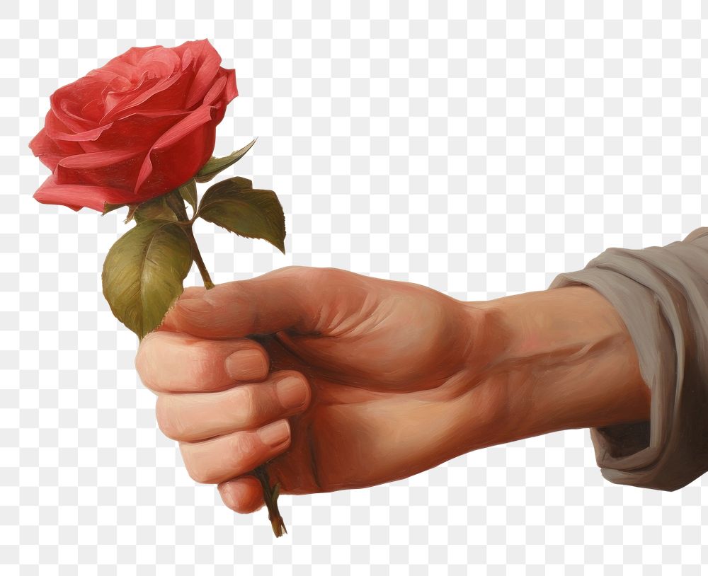 PNG Hand holding red rose painting flower petal.
