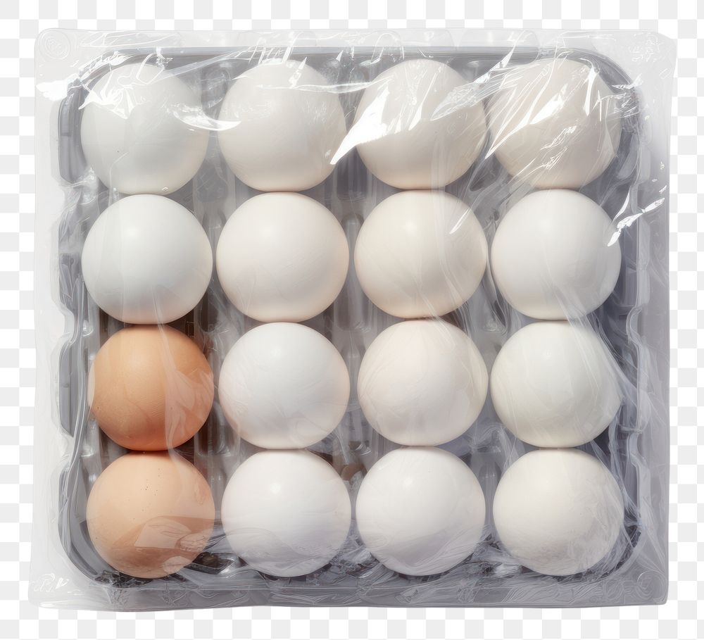 PNG Plastic wrapping over an egg carton with label food white background arrangement.