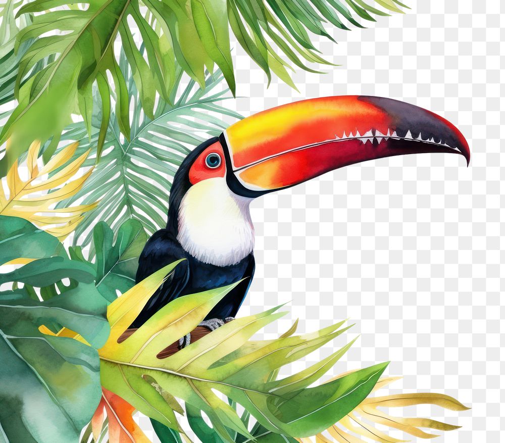 PNG Palm leaves boarder toucan animal bird.