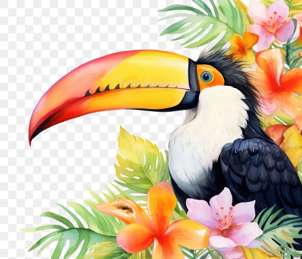 PNG Flowerl with Great hornbill toucan animal bird.