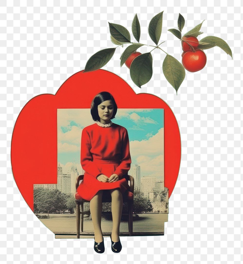 PNG Collage Retro dreamy of kid adult apple red.