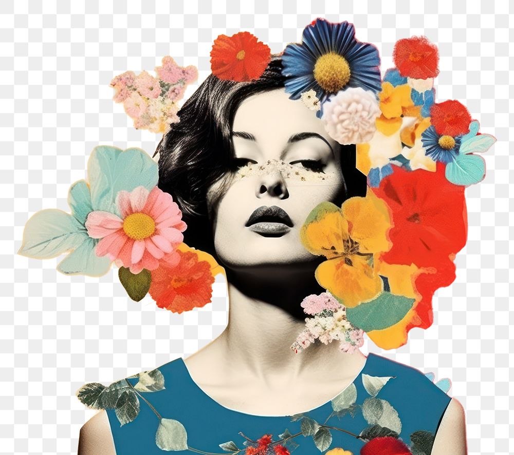 PNG Collage Retro dreamy of women and women flower art portrait.