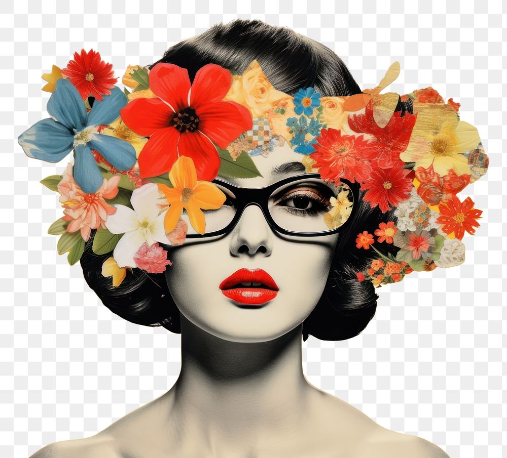 PNG Collage Retro dreamy of women and women flower art portrait.
