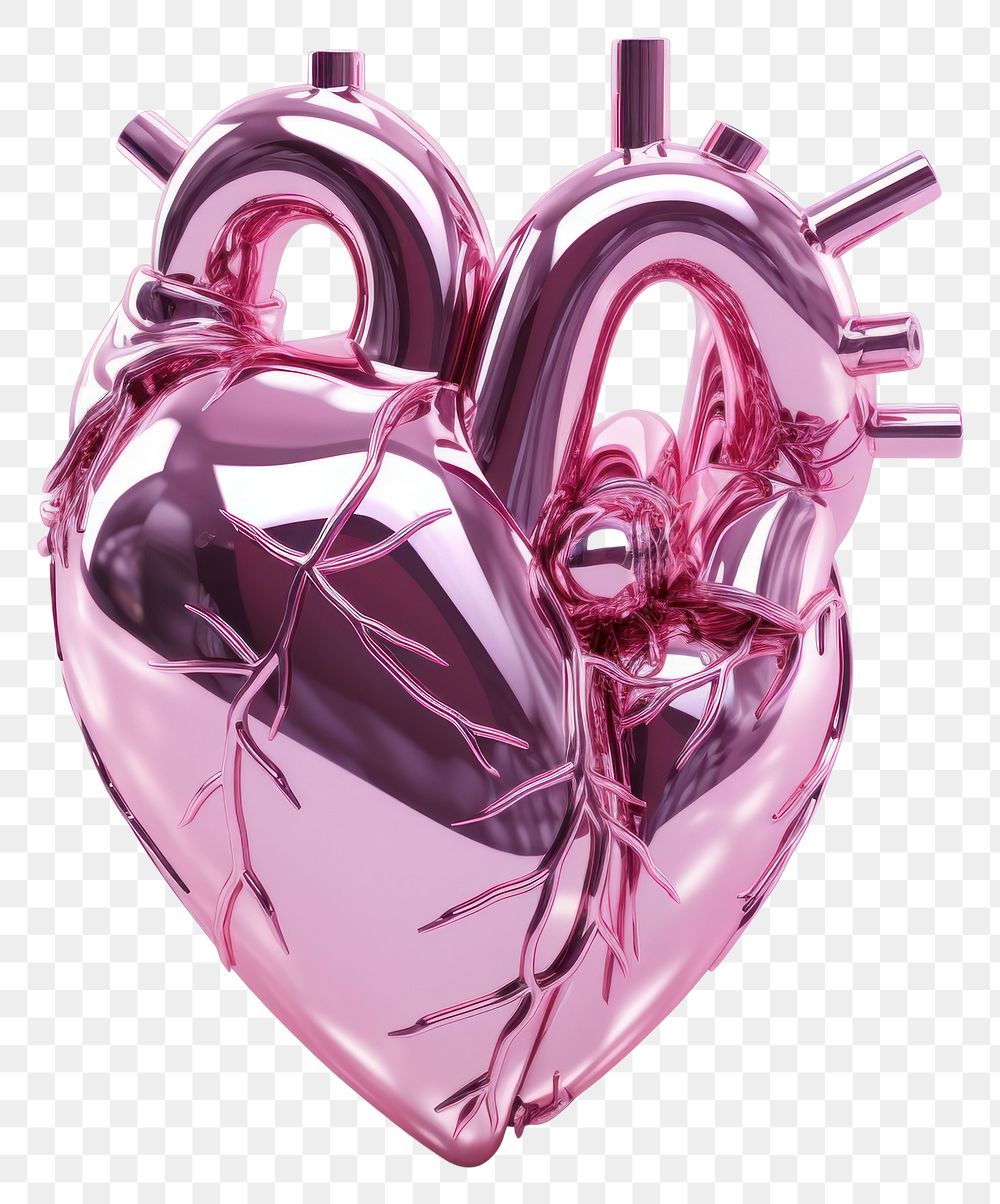 PNG Heart in surreal abstract metal white background accessories.