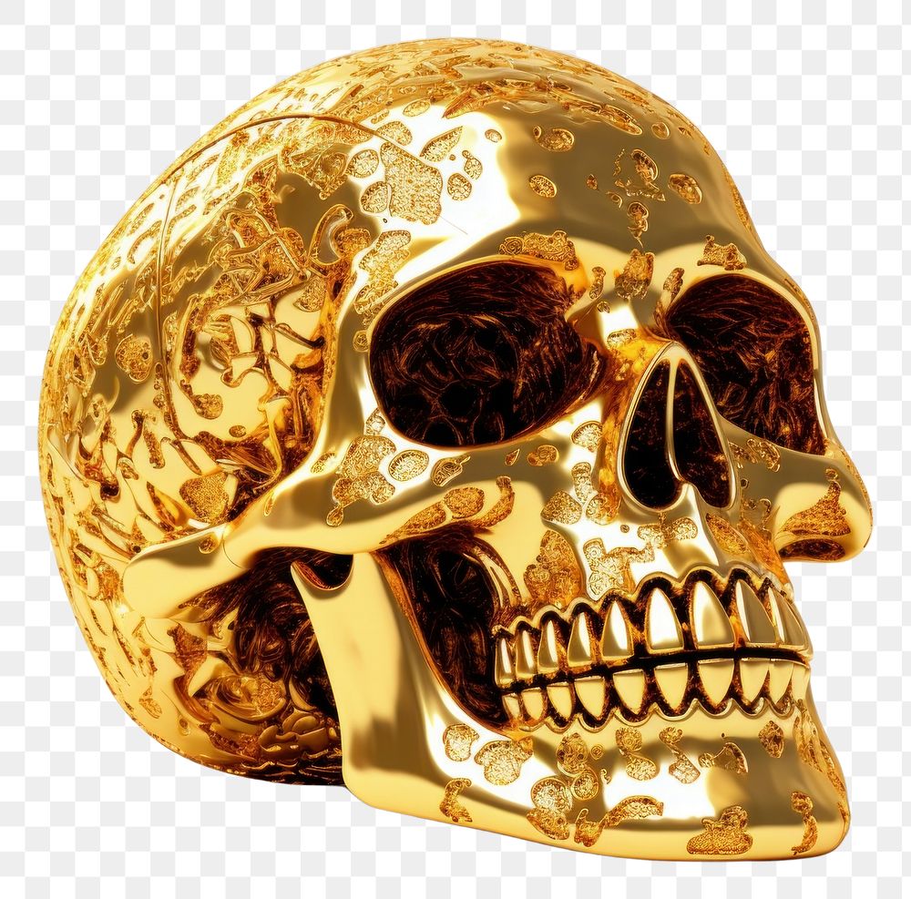 PNG Skull gold jewelry white background.