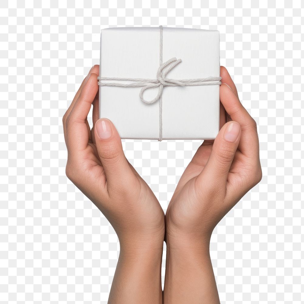 PNG Gift box holding white gift.