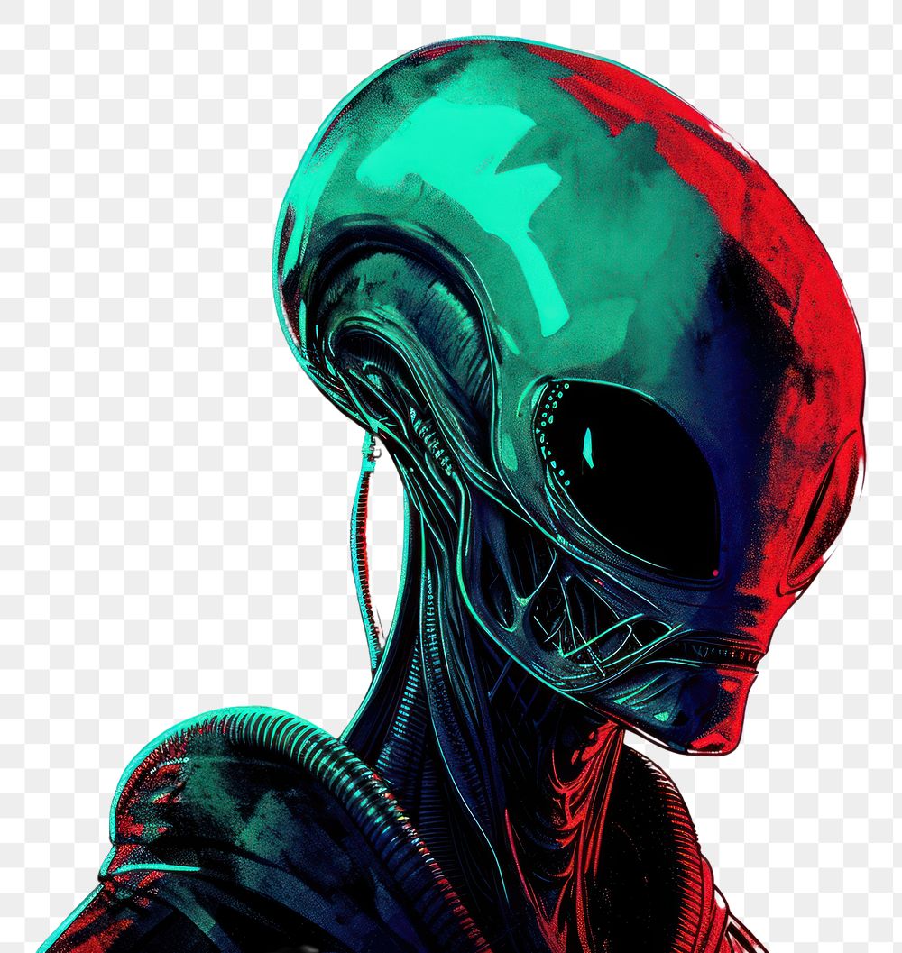 PNG Alien neon rim light illustration alien blue red.