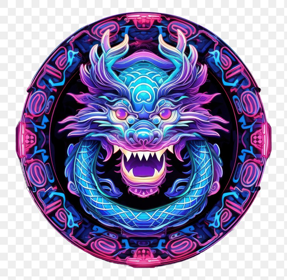 PNG Illustration chinese dragon neon rim light purple art blue.