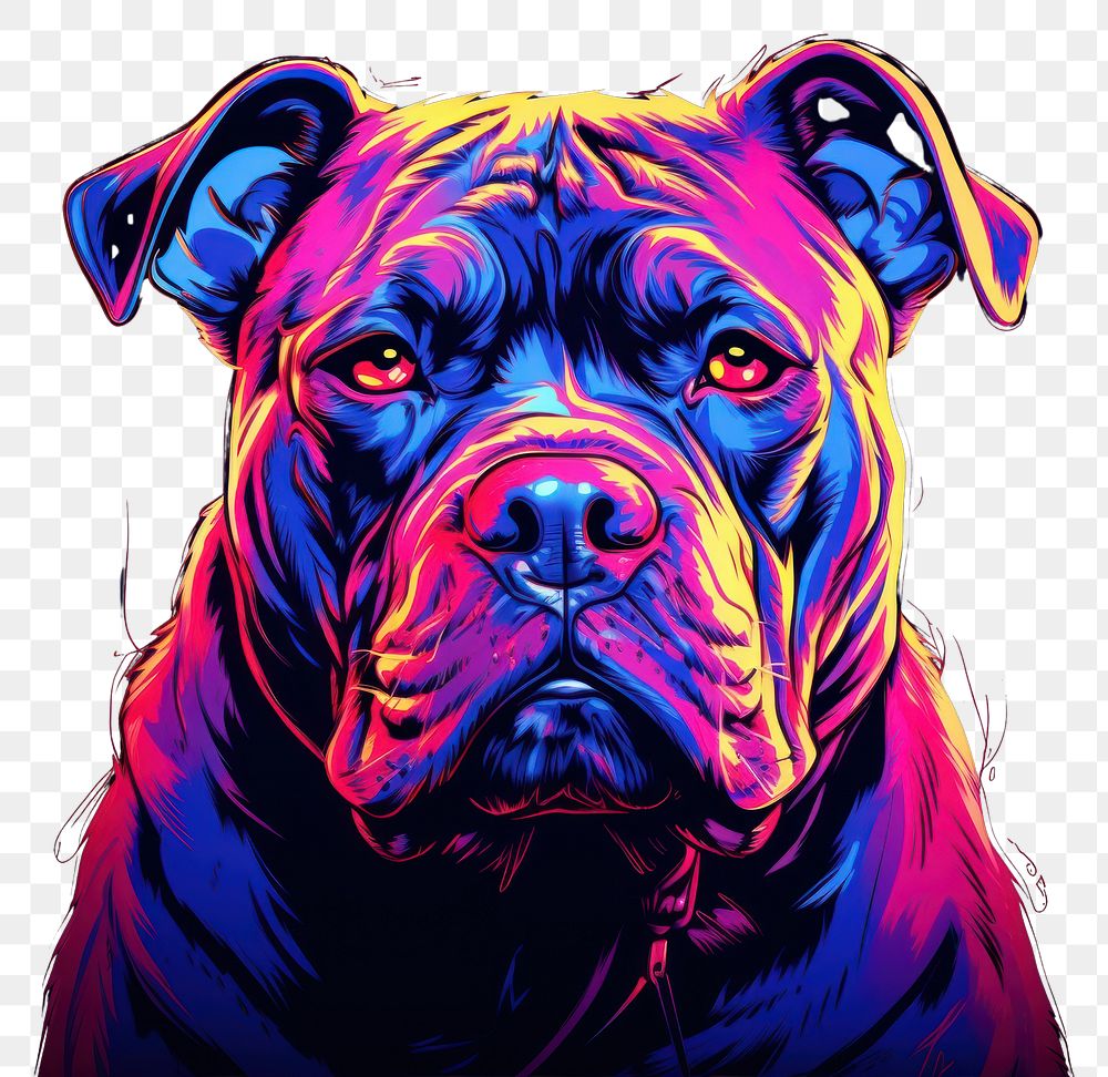 PNG Illustration American Bully neon rim light purple portrait bulldog.