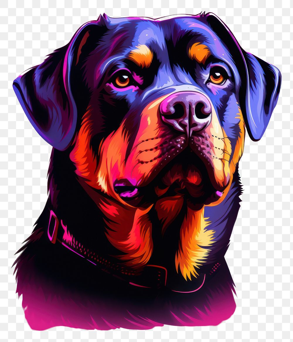 PNG Illustration fierce Rottweiler neon rim light purple rottweiler portrait.