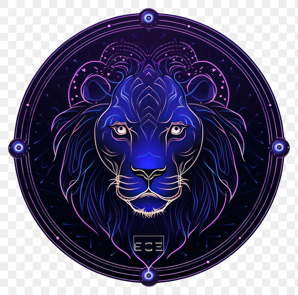 PNG Illustration Leo Zodiac neon rim light mammal purple blue.