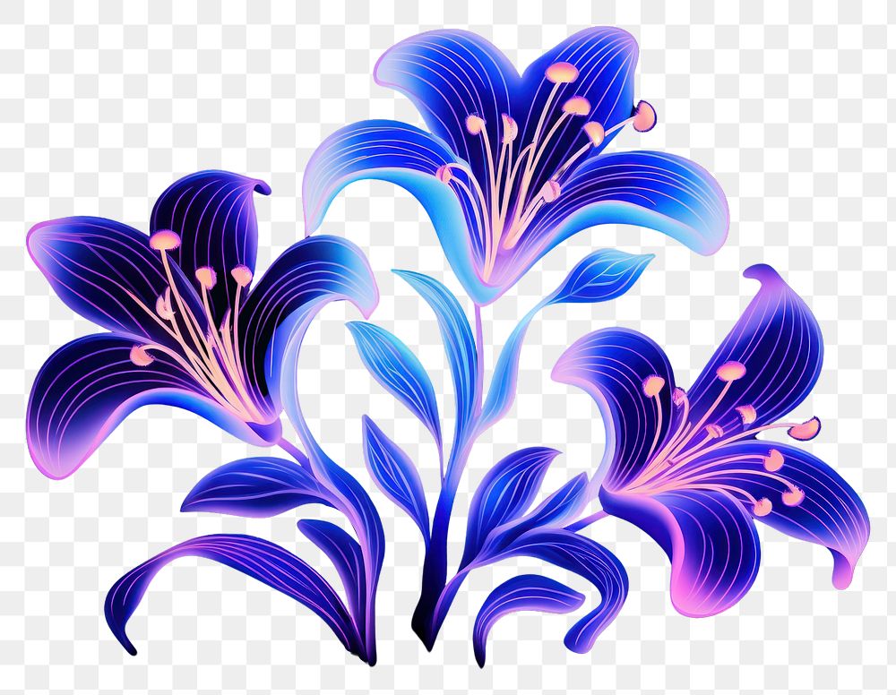 PNG Illustration lily neon rim light purple pattern blue.